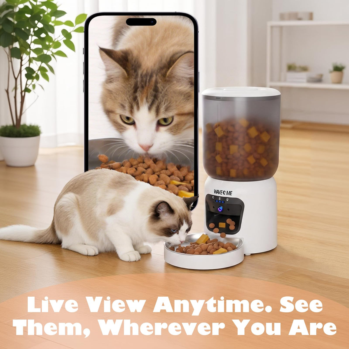 WAVEEME Automatic Cat Feeder with 3MP Camera, 6L Smart Pet Feeder