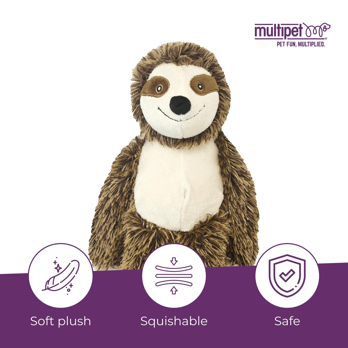 Multipet Bark Buddies Sloth Dog Plush Toy - Squeaky Dog Toy for All Dogs - Extra Soft Plush Dog Toy - Stuffed Animal Dog Toy for Cuddling & Playing - Cute Dog Pet Toy (10")