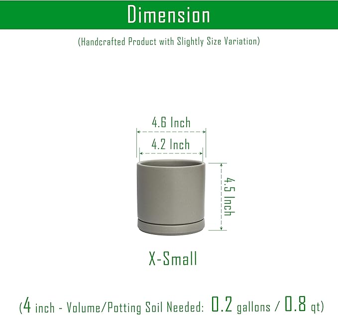 D'vine Dev Set of 2 Plants Pots, 4.6 Inch Ceramic Planter Pot for Plants with Drainage Hole and Saucer, Speckled Grey, 94-V-B-3