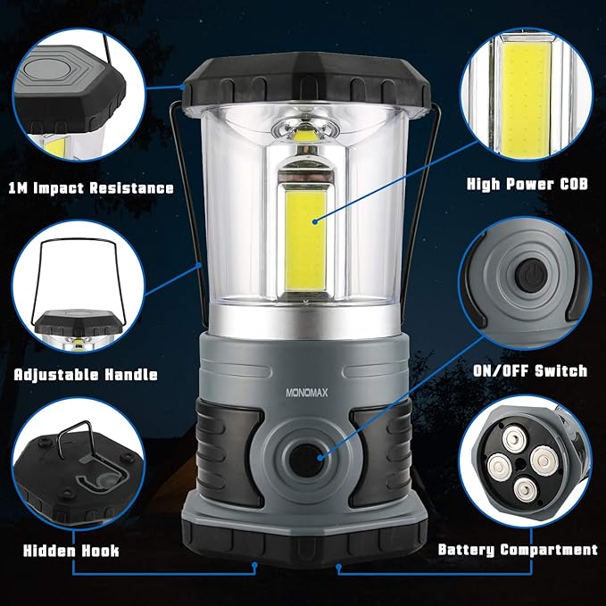 LED Camping Lantern, 1500 LM Lanterns for Power Outages with 4 D Batteries Included, Battery Powered Lantern Flashlight with 4 Light Modes, Weatherproof Tent Light for Storms and Hurricanes