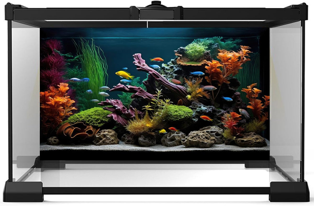 Aquarium Background Lush Aquatic Colorful Plants Terrarium Background Redwood Root Coral Reef Jungle Style Fish Tank Background Amazing Underwater View Aquarium Backdrop Wallpaper Poster Vinyl 24x16in