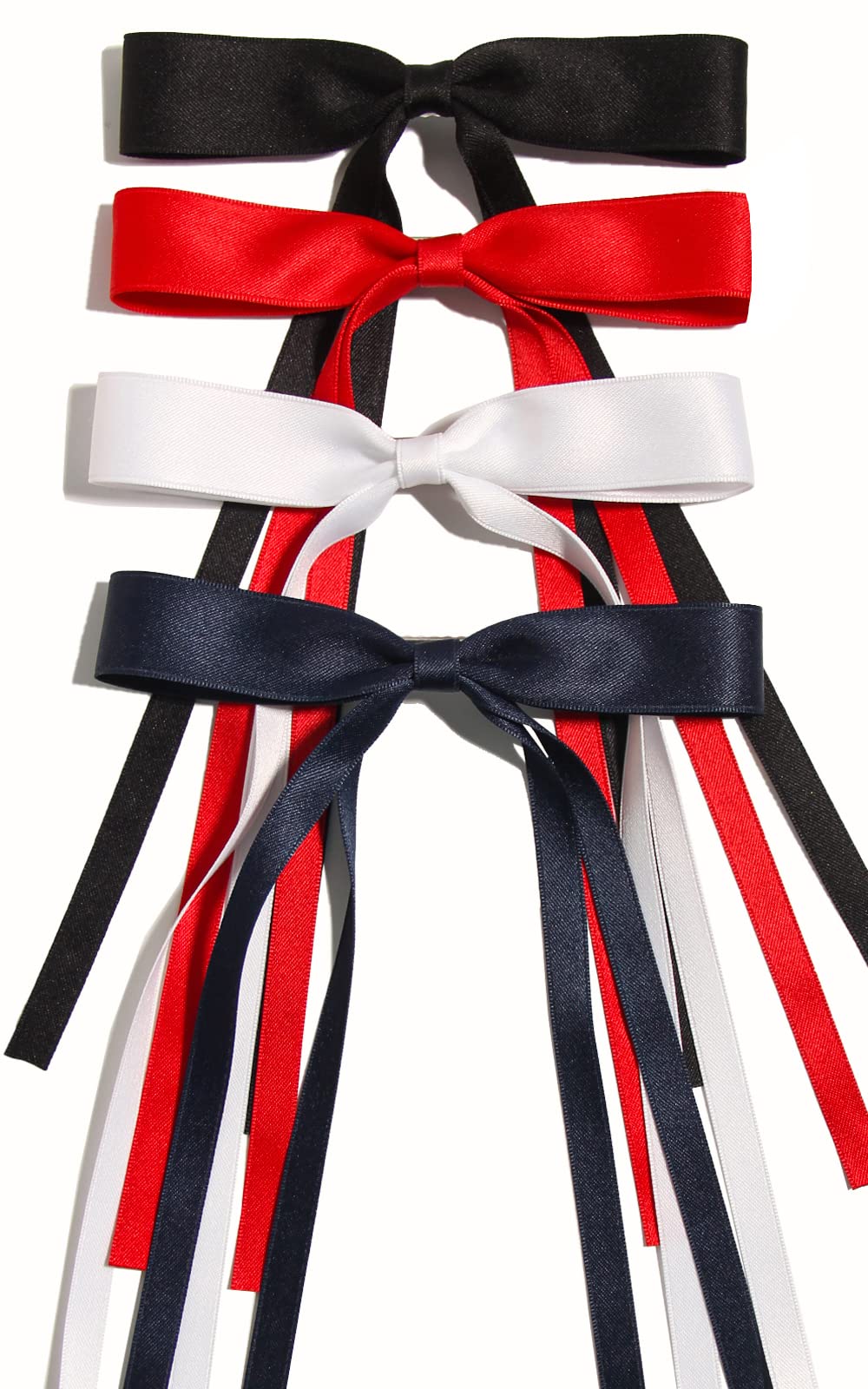 Tassel Bowknot Hair Clips For Women - 4Pcs Barrettes With Long Tails In Black, Red, White And Navy