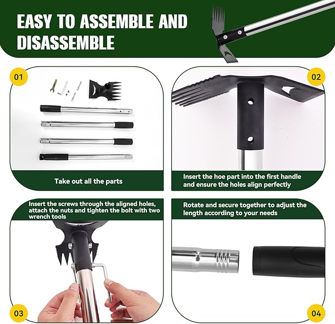 Weed Puller Tool with Long Handle - 58" Manual Weeder Remover Tool, 2 in 1 Hand Weed Rake and Garden Hoe for Gardening, Heavy Duty Uprooting Weeding Pull for Yard, Lawn, Patio and Garden