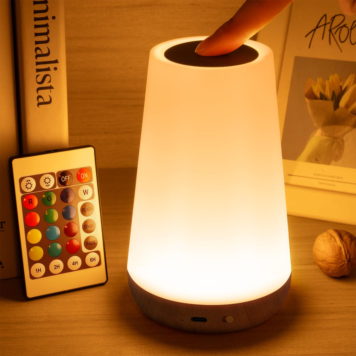 Auxmir Rechargeable Night Light, Touch Table Lamp with Remote, Dark Brown