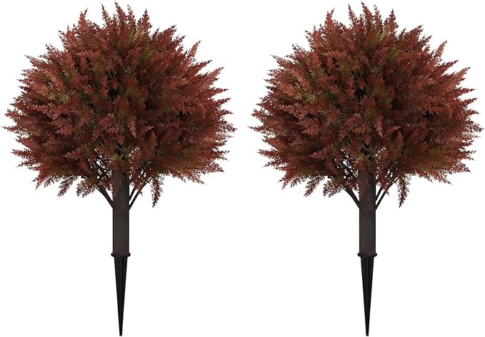 24" Artificial Cedar Topiary Ball Bushes, Set of 2 UV Resistant Fake Trees Outdoor Shrubs with Stake, Weatherproof Faux Plants for Planter, Front Porch, Garden, Yard, Patio Fall Decor