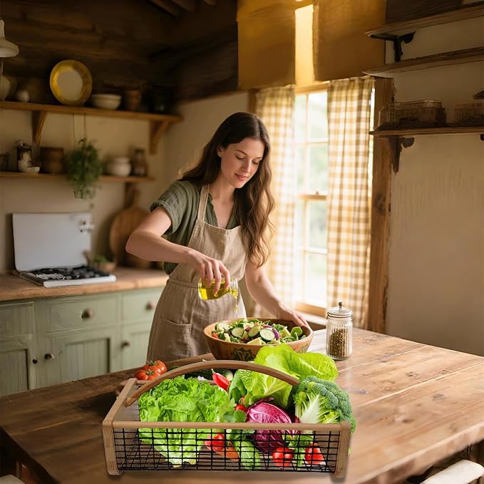 Garden Hod Harvest Basket, Durable Wooden Gardening, Supply Suitable For Kitchen, Picnic And Outdoor Picking