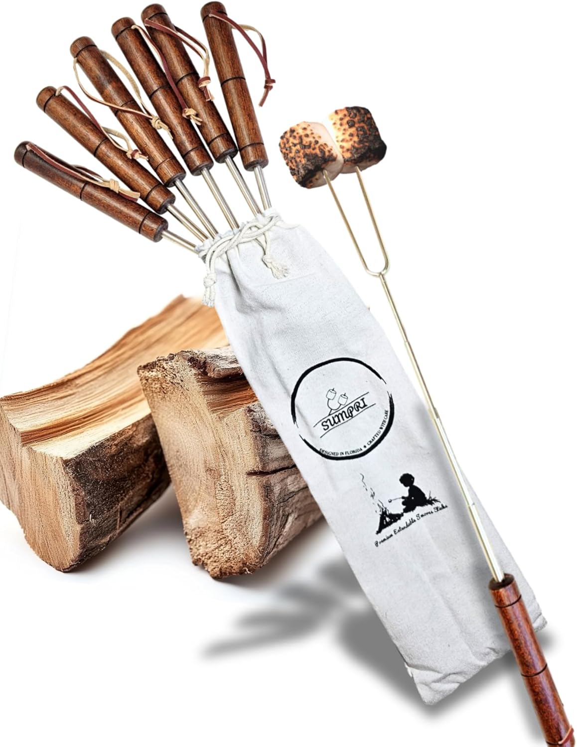 Smores Sticks For Fire Pit [Set Of 7] - Marshmallow Roasting Sticks For Campfire, Classic Smore Sticks - Hot Dog Sticks For Campfire - SUMPRI Campfire Sticks