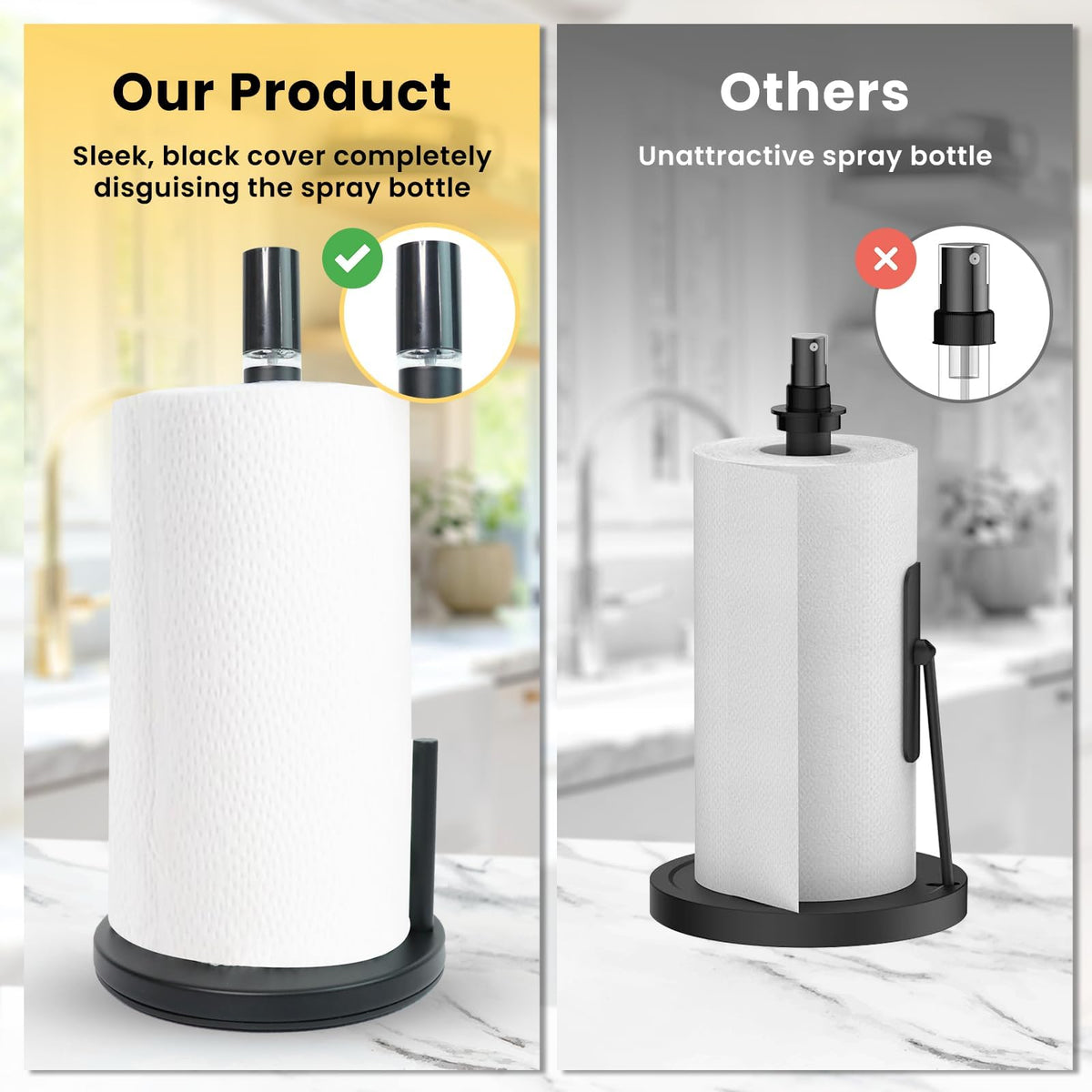 2-in-1 Paper Towel Holder with Spray Bottle, Matte Black Metal, Countertop