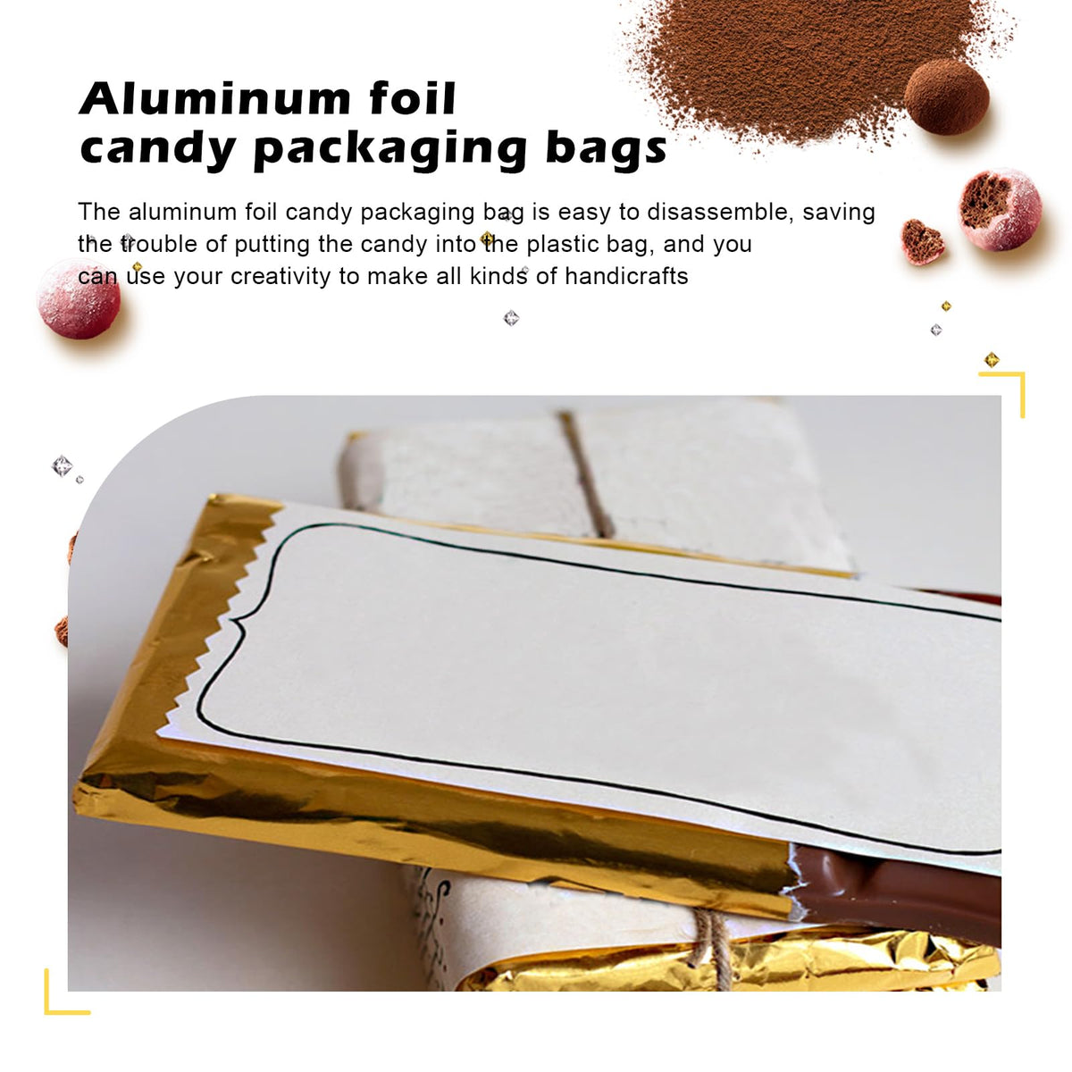 200 Pieces 7.5 x 6 inches Chocolate Foil Wrappers, Gold Aluminum Foil Candy Wrappers, Candy Bar Wrappers for Chocolate, Chocolate Bar Wrappers