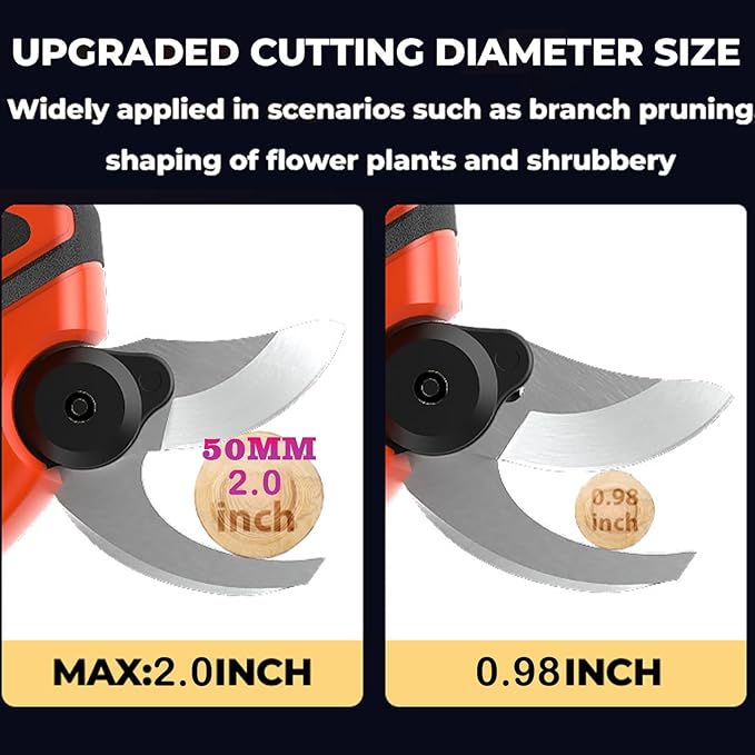 Upgraded Cordless Electric Pruning Shears with LCD Display, Battery Powered Garden Shears with Brushless Motor, 2 Rechargeable Batteries, 2 Inch (50mm) Cutting for Trees, Shrubs, and Yard Trimming