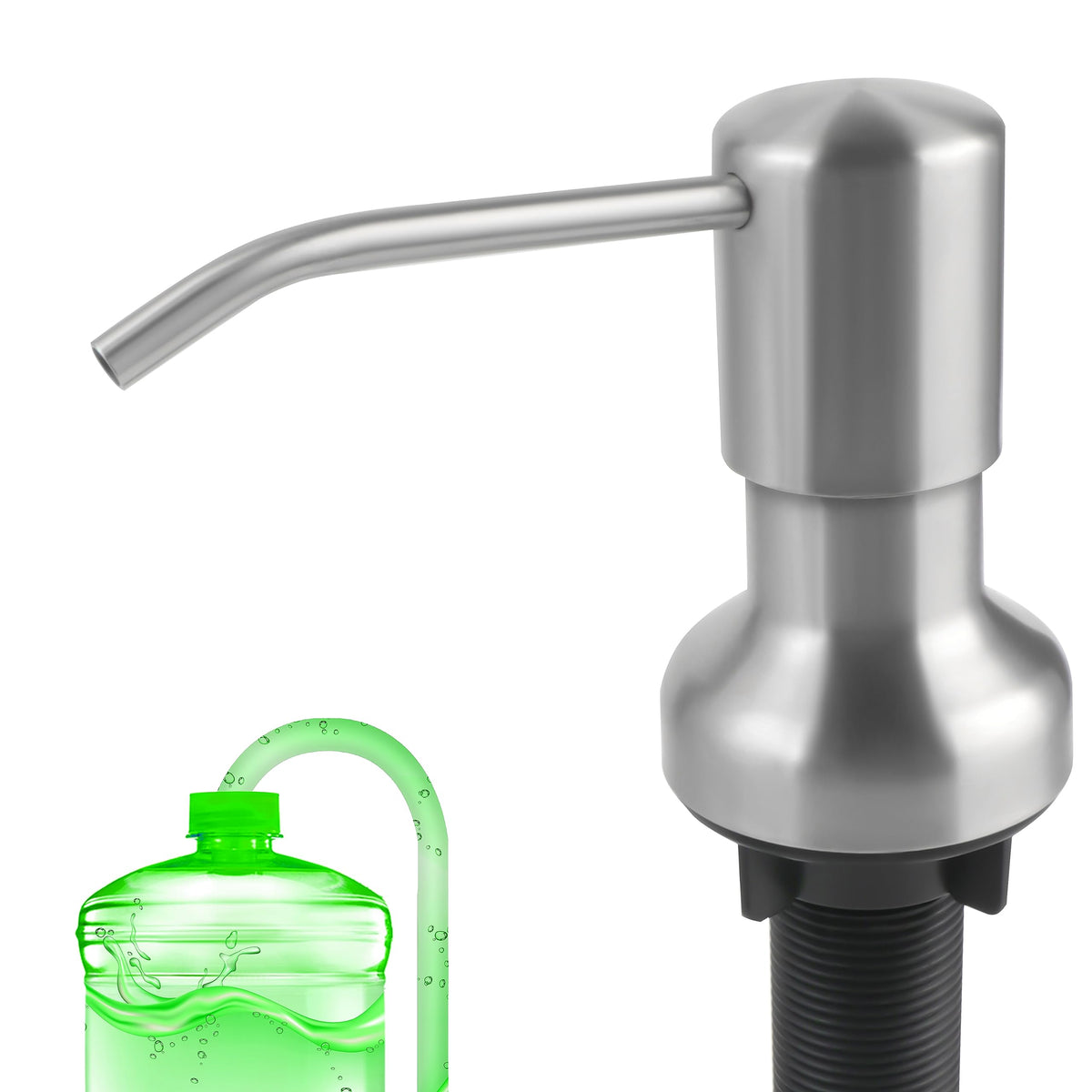Soap Dispenser for Kitchen Sink, Sink Soap Dispenser with Longer Threaded Shaft Shank, 47" Extension Tube Connects Directly to Dish Soap Container, Wider Pump Head Base （Brushed Nickel）
