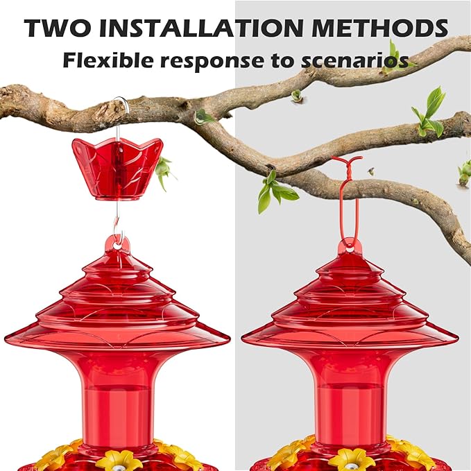 Birdream Hummingbird Feeder for Outdoors Hanging 40oz 10 Feeding Ports, 2 Pack Humming Bird Feeder with Ant Moat Brush Leak Proof - Solid Red