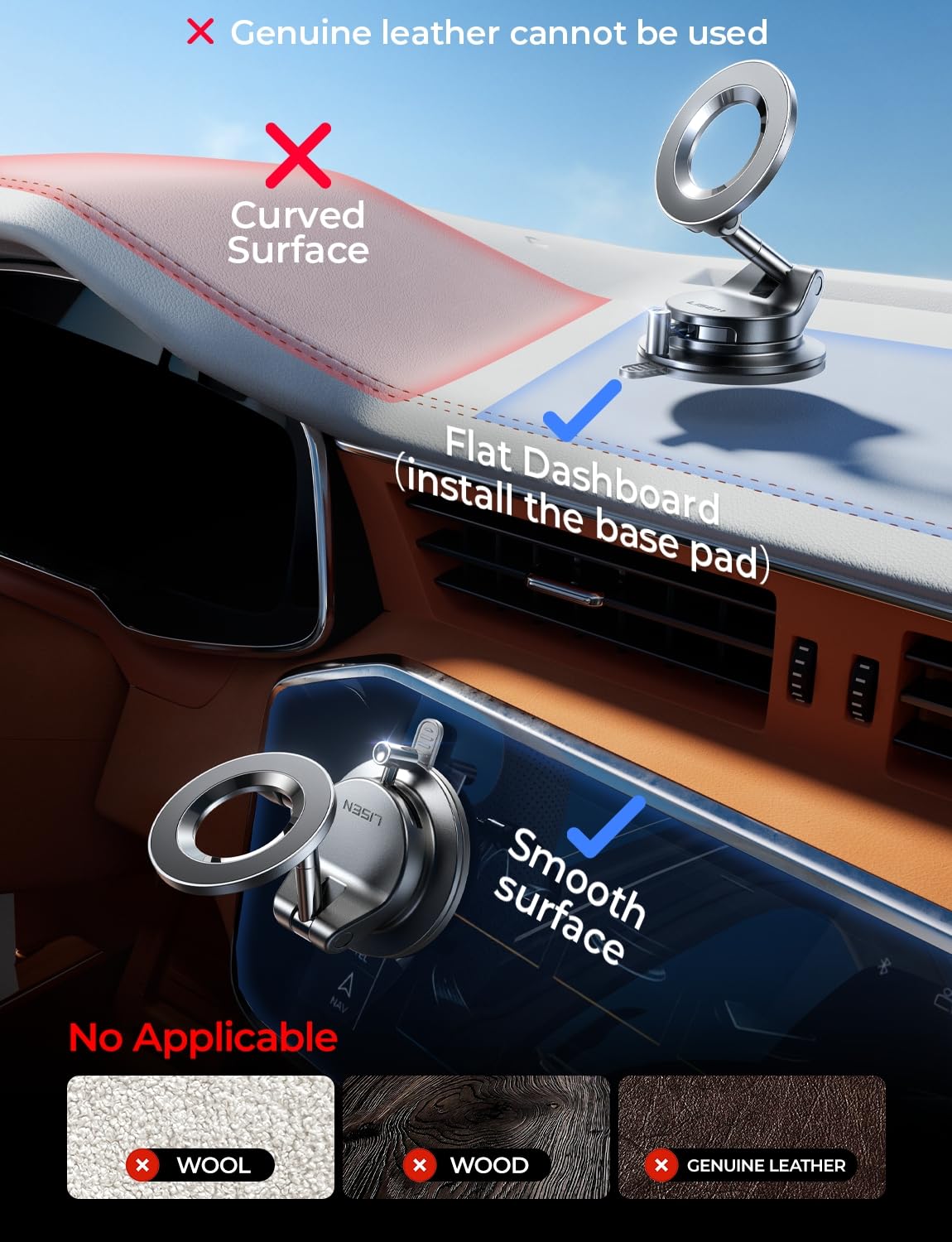 LISEN for MagSafe Car Mount [3800gf Strong Magnet&90+LBS Suction] 360° Adjustable Vacuum Magnetic Phone Holders for Your Car, for iPhone 18 Pro Max 17 16 15 14 13 12 Plus Air for Shower All Smartphone
