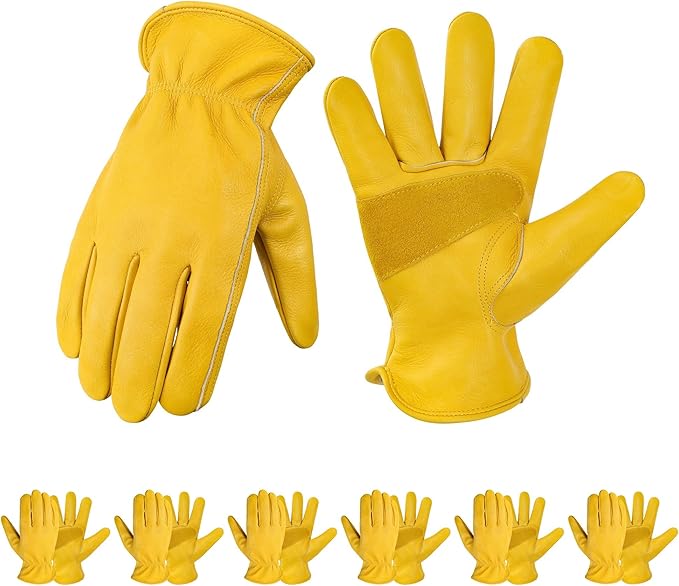 DULFINE Leather Work Gloves for Men & Women, Reinforced Durable Gardening Gloves,Cowhide Work Gloves,Puncture & Cut Resistant