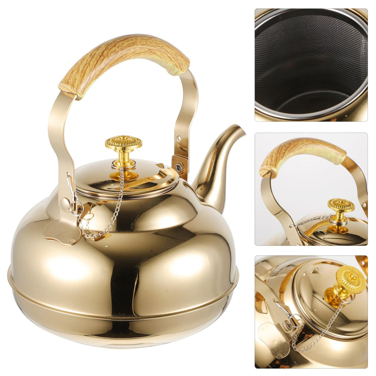 UPKOCH Stainless Steel Teapot with Strainer 2L Golden Tea Pot