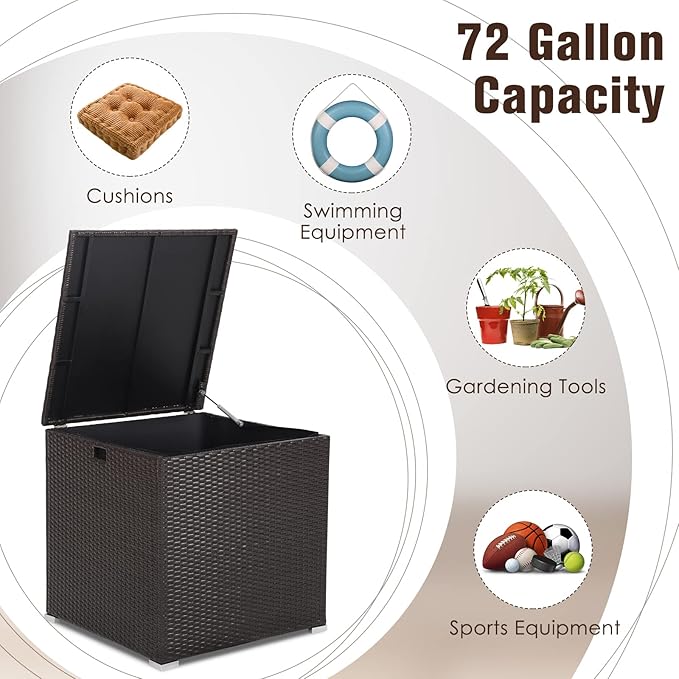 RELAX4LIFE Outdoor Storage Box 72-Gallon - Outside Wicker Storage Bin with Waterproof Zippered Liner, Gas Strut, Package Delivery Boxes for Outside, Accessories, Garden Tools Storage Deck Box