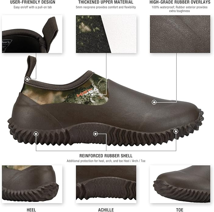 HISEA Unisex Waterproof Garden Shoes, Men's Rubber Rain Boots Women's Ankle Rain Shoes Neoprene Camp Booties Outdoor Slip-On Footwear for Gardening, Farming, Camping, Car Wash, Lawn Care and Yard Work