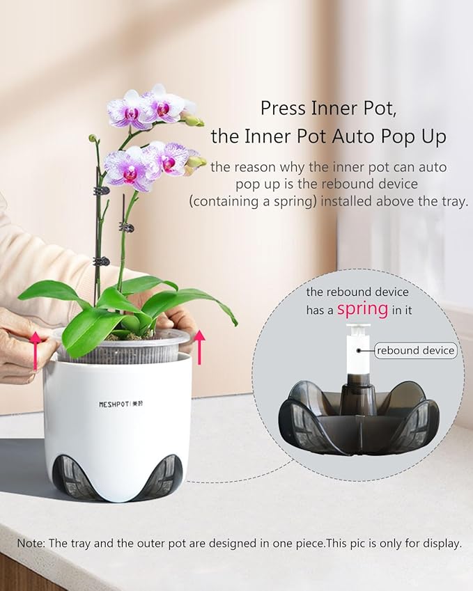 4 inch Orchid Pot with Holes for Repotting, Double Layer Plastic Imitate Ceramic Planter, Clear Orchid Pot Match Decorative Container