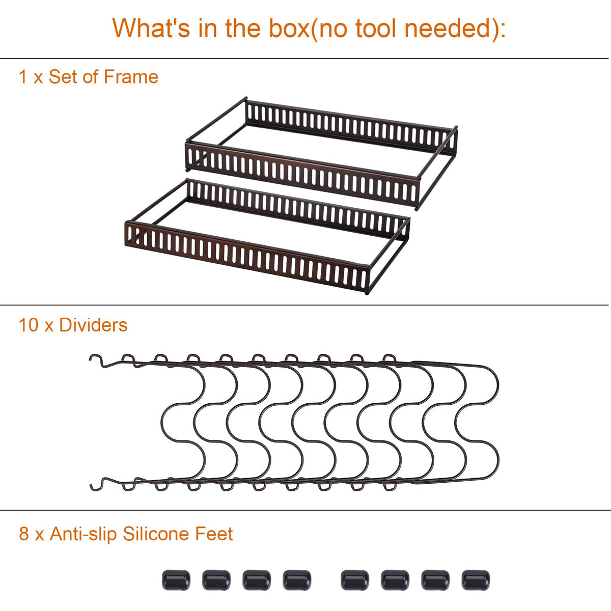 Toplife Pots and Pans Organizer Rack for Cabinet and Countertop, 10+ Pot Lids, Bakeware and Cookware Organizer Rack Holder with 10 Adjustable Compartments - Brown