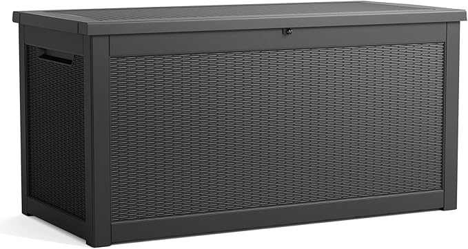 260 Gallon Resin Deck Box, Lockable Patio Outdoor Storage Box for Furniture, Garden Tools and Tools Storage, Waterproof Outside Storage Boxes - Black