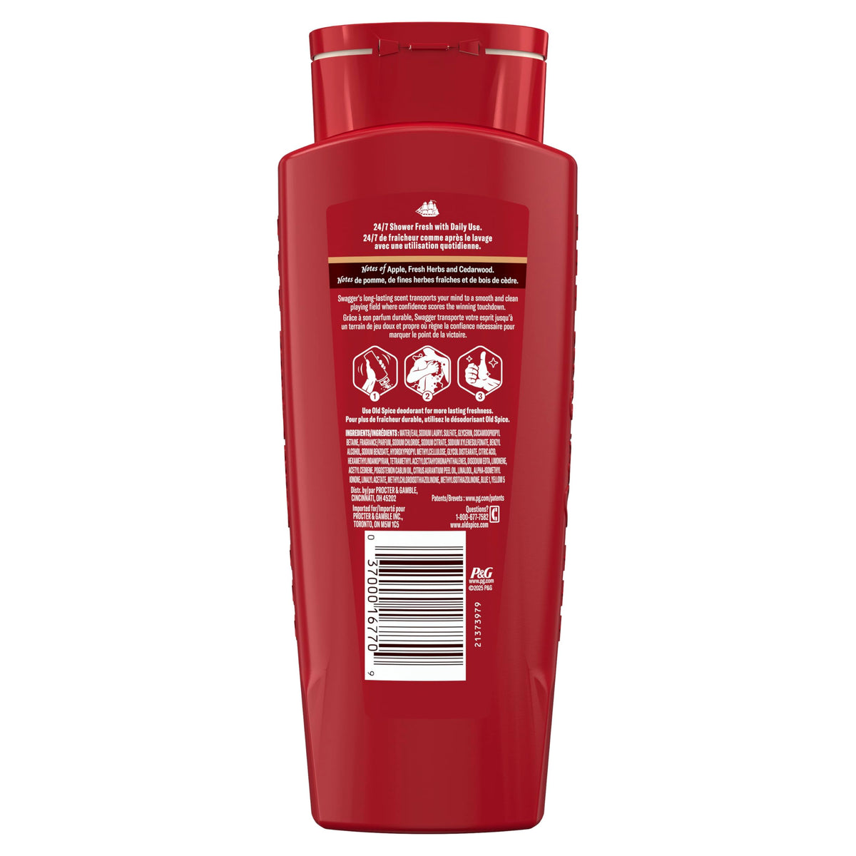 Old Spice Refreshing Body Wash for Men, 3X Defense, 24/7 Shower Fresh with Long Lasting Scent, Red Collection, Swagger with Cedarwood Scent, 16 oz (Pack of 4)
