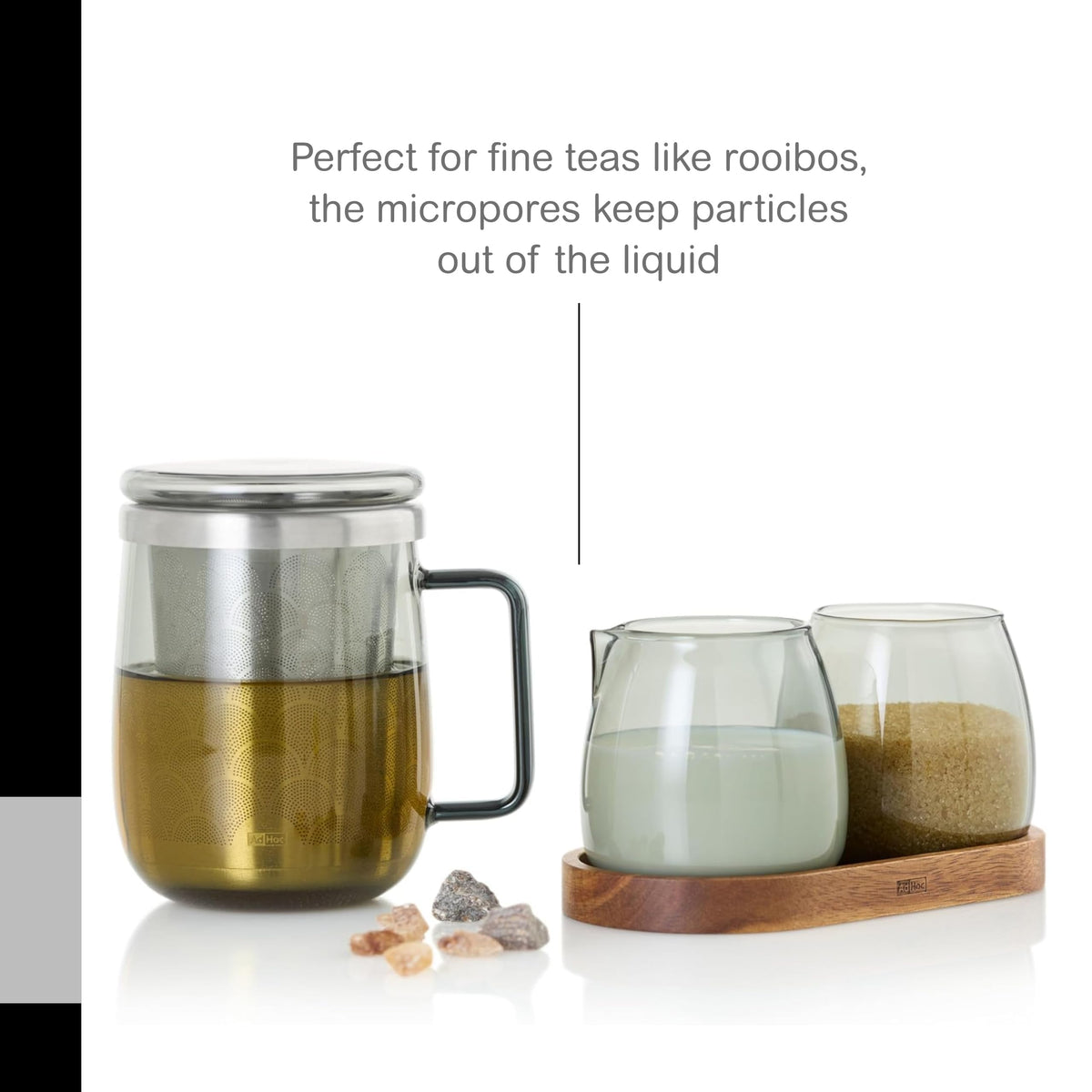 AdHoc Yuna Tea Glass with Tea Infuser, Grey Glass/Stainless Steel 18.9oz