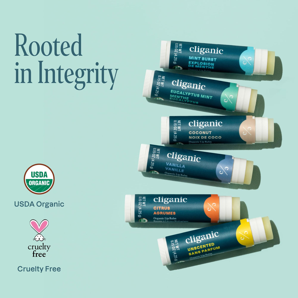 Cliganic Organic Lip Balm Set, 6 Flavors, 100% Natural for Dry Cracked Lips