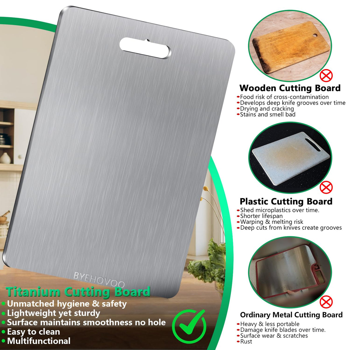 Titanium Cutting Board for Kitchen Set of 3,100% Pure Titanium Cutting Boards Double Sided Non-Toxic Hygiene Dishwasher-Safe Food Grade Metal Chopping Board for Meat,Fruit & Vegetables