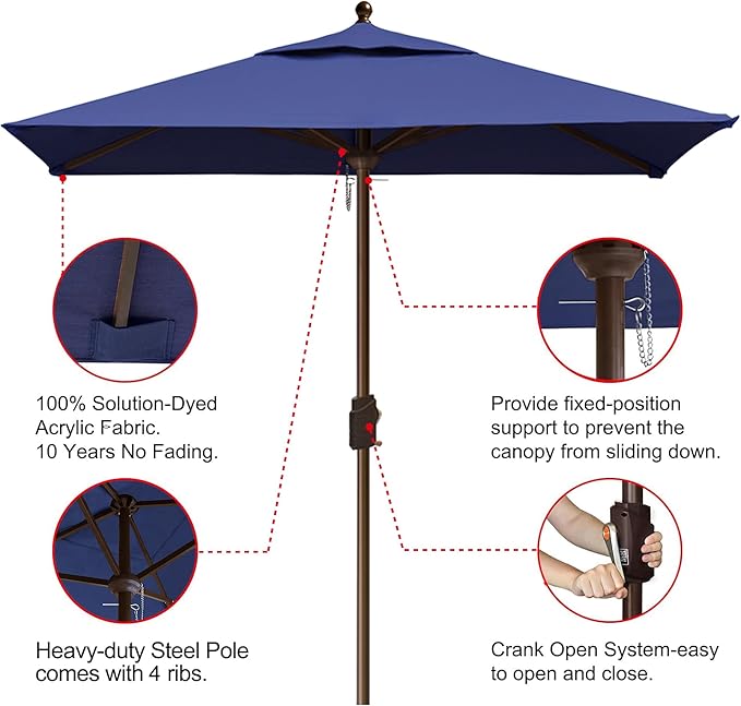 EliteShade USA 10-Year-Non-Fading 6x6Ft Square Market Umbrella Patio Outdoor Table Umbrella with Ventilation, Navy Blue