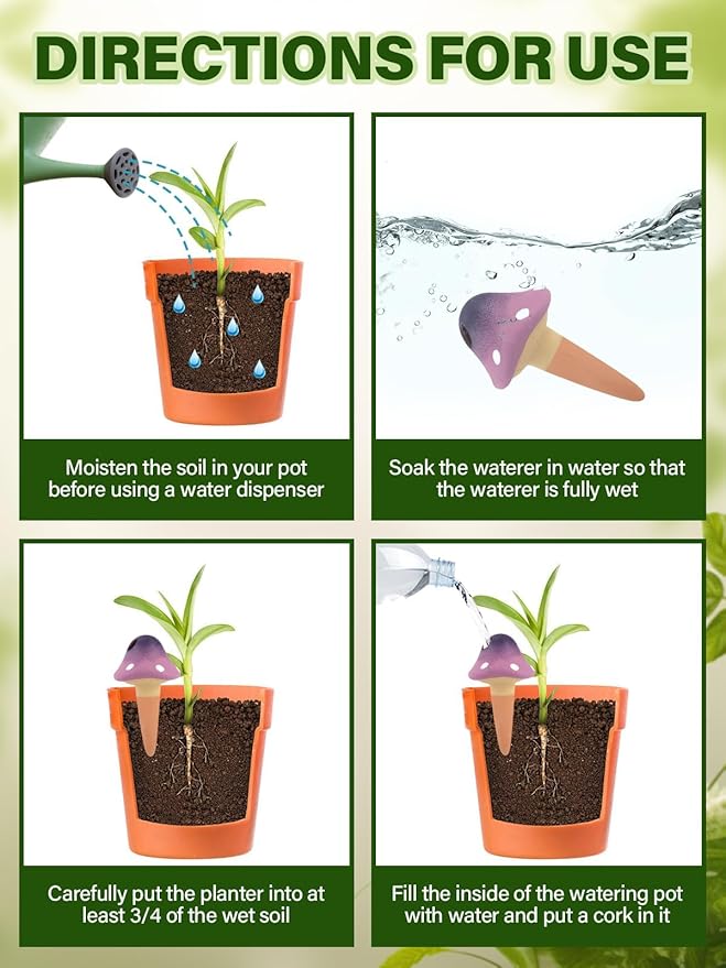 Kalolary 4Pcs Plant Watering Globes, Self Watering Spikes Terracotta Drip Water Stakes Irrigation Watering Bulbs for Pot, Indoor, Outdoor, Vacation ﻿(Gradient Mushroom)