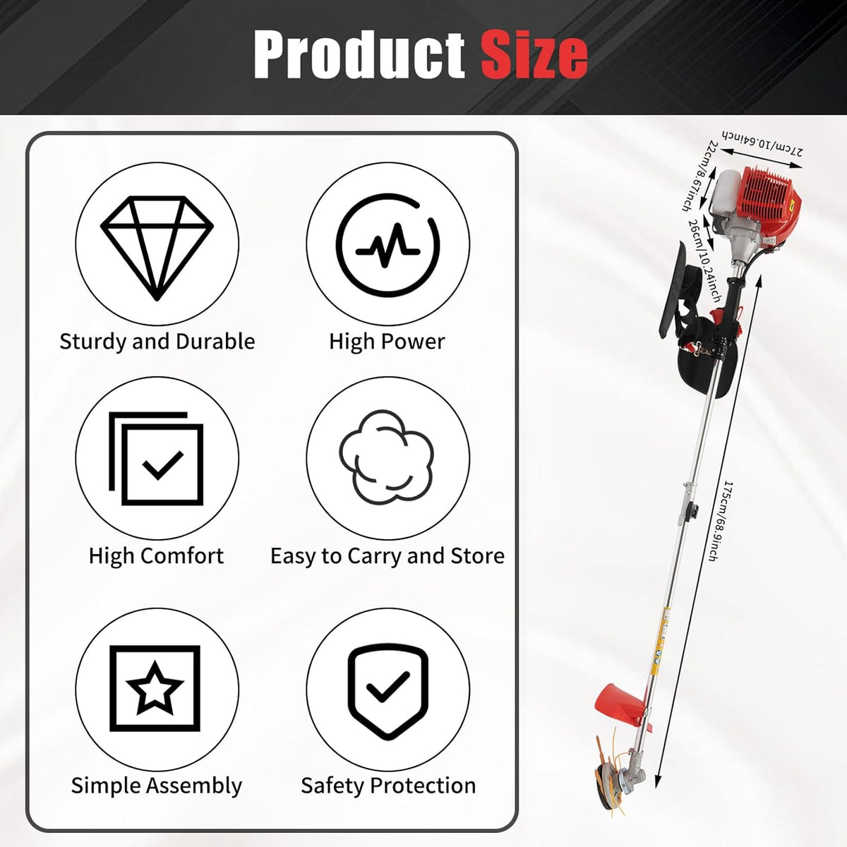 2 Stroke 26cc Gasoline Weed Trimmer Brush Cutter Lawn Edger Grass Weed Eater, Gas Weed Trimmer Gas Weedeaters Grass Trimmer Cordless Gasoline Power w/ 2 Blade Heads