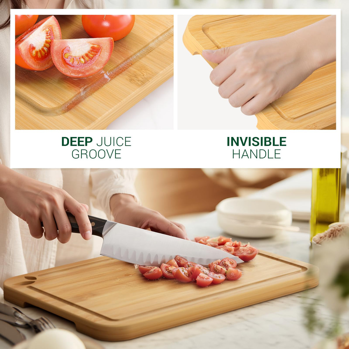 Bamboo Cutting Boards for Kitchen, Wooden Cutting Boards, 13 x 9.5 inch