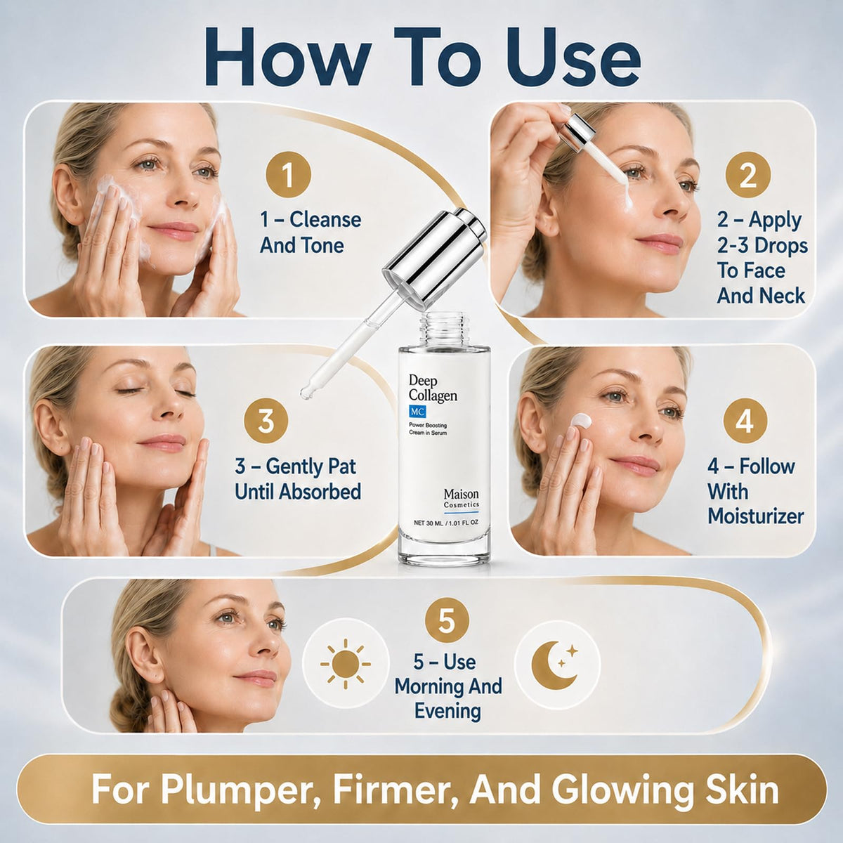 Maison Cosmetics Deep Collagen Volufiline Korean Skin Care Collagen Serum with Hydrolyzed Collagen, Sodium Hyaluronate & Vitamin E - Plumping, Firming & Instant Hydration for Mature Skin, Glow, 30 ml