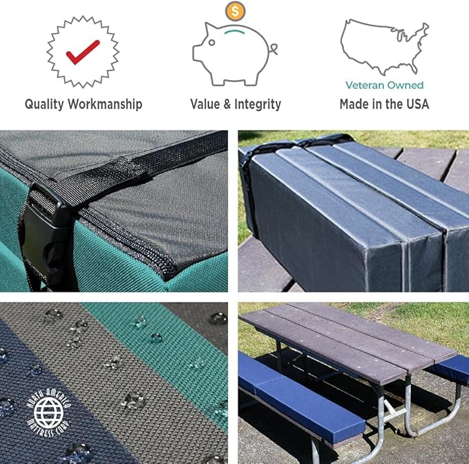 North American Mattress 8' Outdoor Picnic Bench Seat Cushion - 2 Piece Set; 96" (8ft) x 10" x 3"; Gray - Folding & Easy to Carry