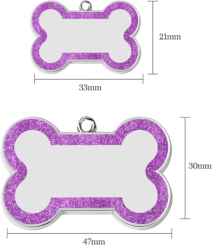 Dog Tags Personalized for Pets Dog Name Tags Personalized Dog Tag Engraved with Any Name & Text Custom Dog ID Tags Glitter Bone ID Tag for Puppy Cat (Purple S, Bone)