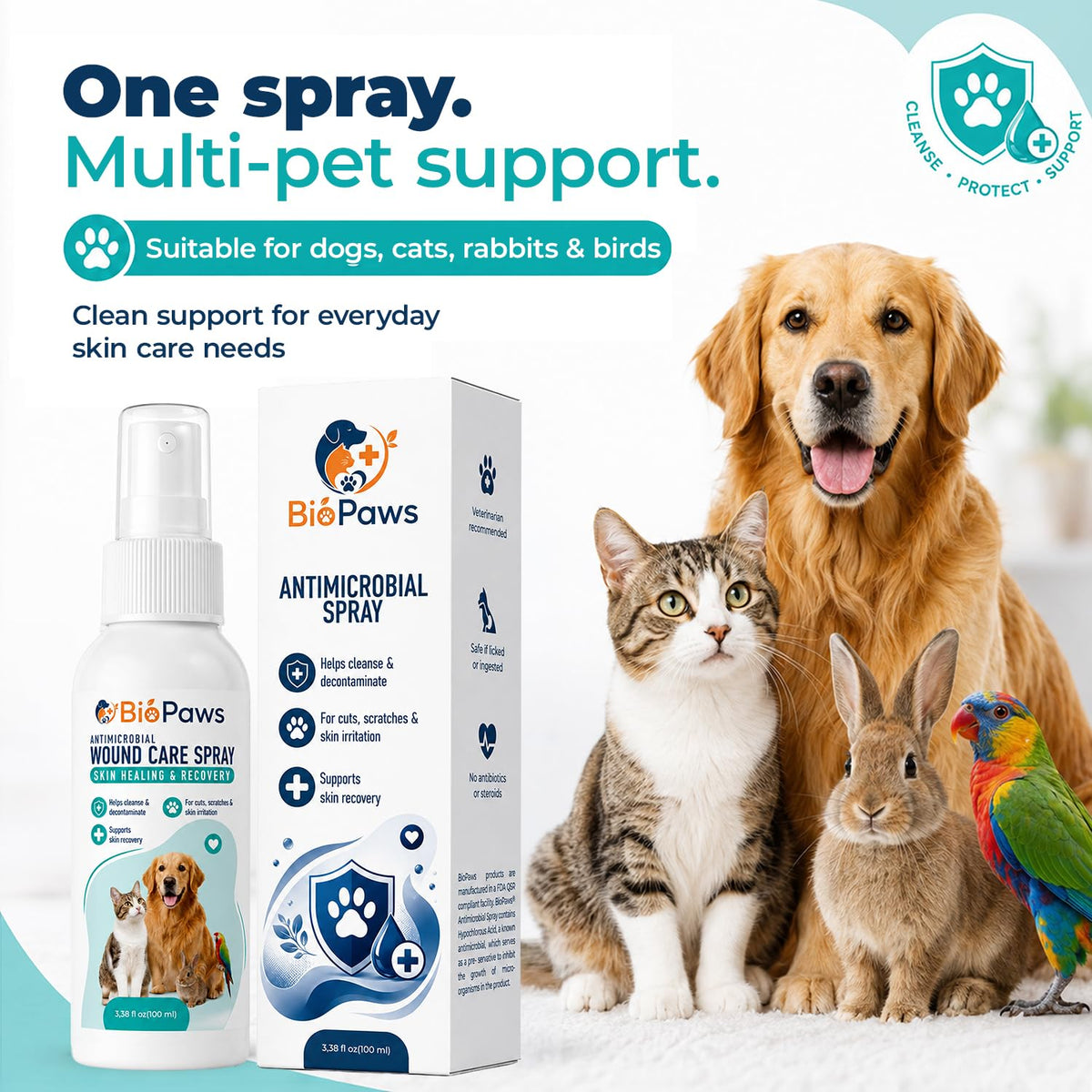 VİVAPEE Dog Wound Care Spray | Healing Aid and Skin Repair, Clean Wounds, Relieve Dog Skin Allergies, Safe for All Animals. 3.38 Ounces