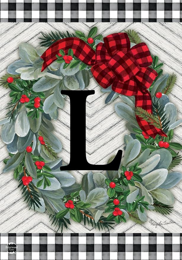 Briarwood Lane Winter Wreath Monogram Letter L Garden Flag