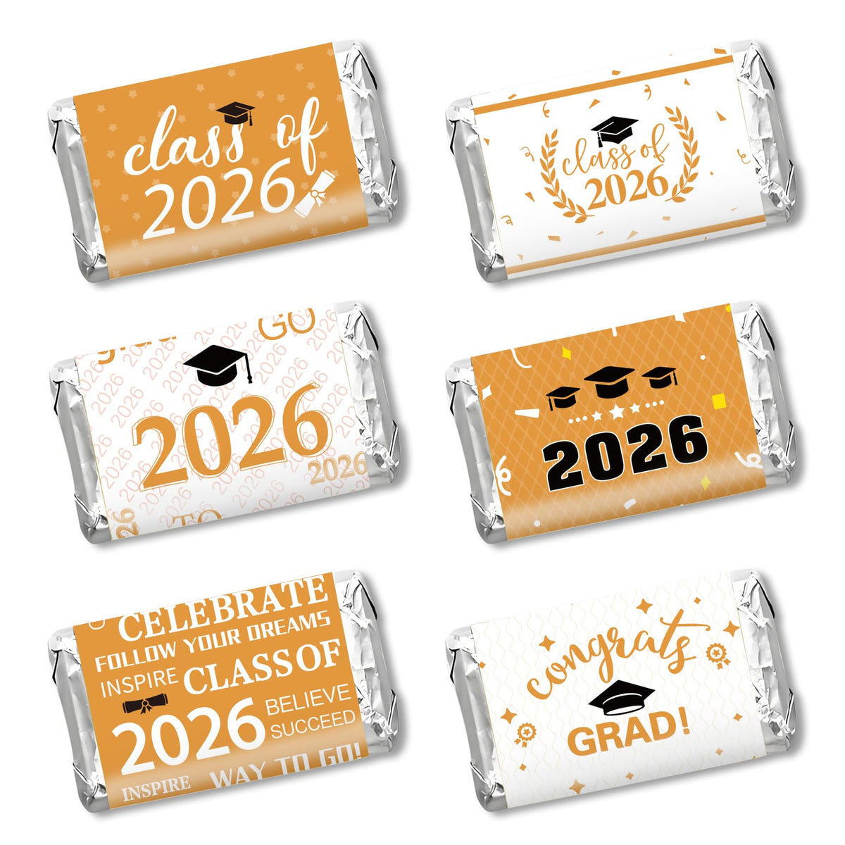 Graduation Party Decorations 2026 Graduation Label Stickers, 240PCS Congrats Grad Mini Gold White Candy Wrapper Class Of 2026 Chocolate Bar Stickers