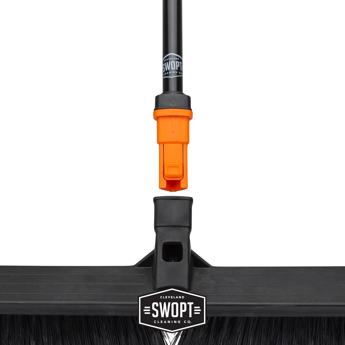 SWOPT 18” Multi-Surface Push Broom + 60" Steel Handle, Standard Combo — Cleaning Head with Interchangeable Long Handle, Works with All SWOPT Cleaning Products — Indoor & Outdoor Push Broom Set, Black