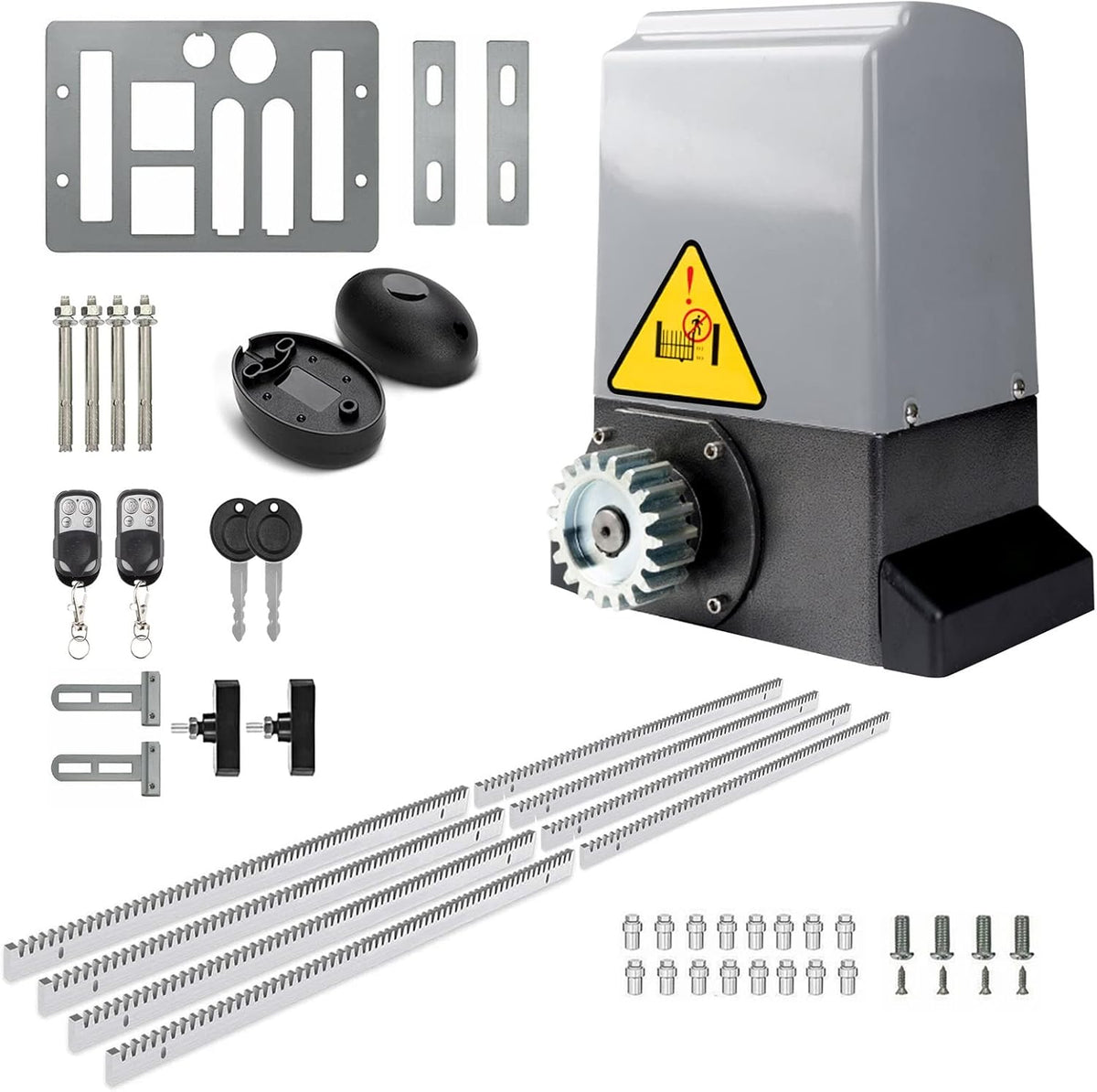 Blütezeit 3970lb Automatic Sliding Gate Opener Rack Drive Operator for Heavy Driveway Slide Gates Up to 40 Feet, Rolling Gate Motor with 2 Remote Controls, Infrared Sensor & Complete Hardware Kit