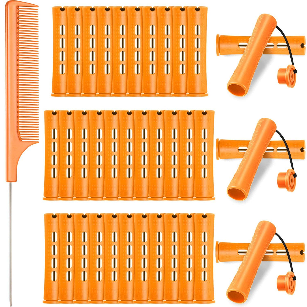 36 Pieces Cold Wave Rod Hair Perm Rods Hair Rollers Perming Rods Curlers With Steel Rat Tail Comb For Hairdressing Styling (Oran