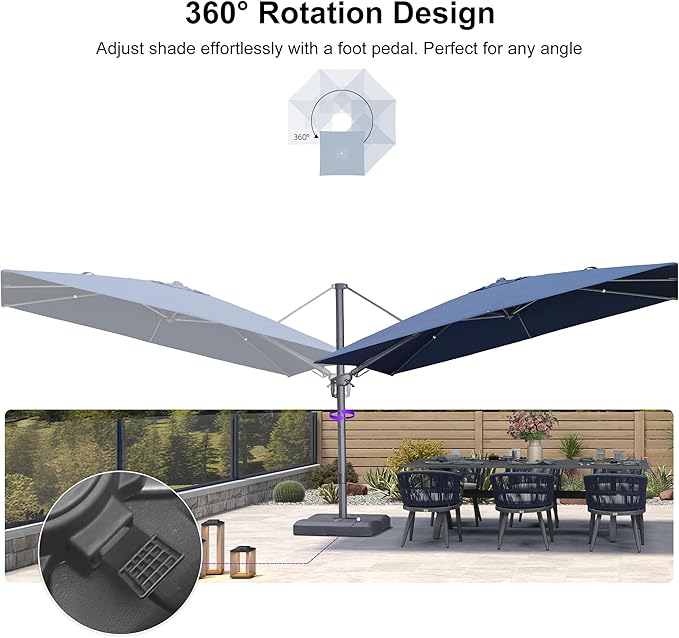 PURPLE LEAF 11.5' X 8' Left-right Tilting Outdoor Patio Umbrella Swivel Offset Cantilever Heavy Duty Rectangle Aluminum Umbrella with UV Resistant for Deck Pool Patio Backyard, Ocean Slate