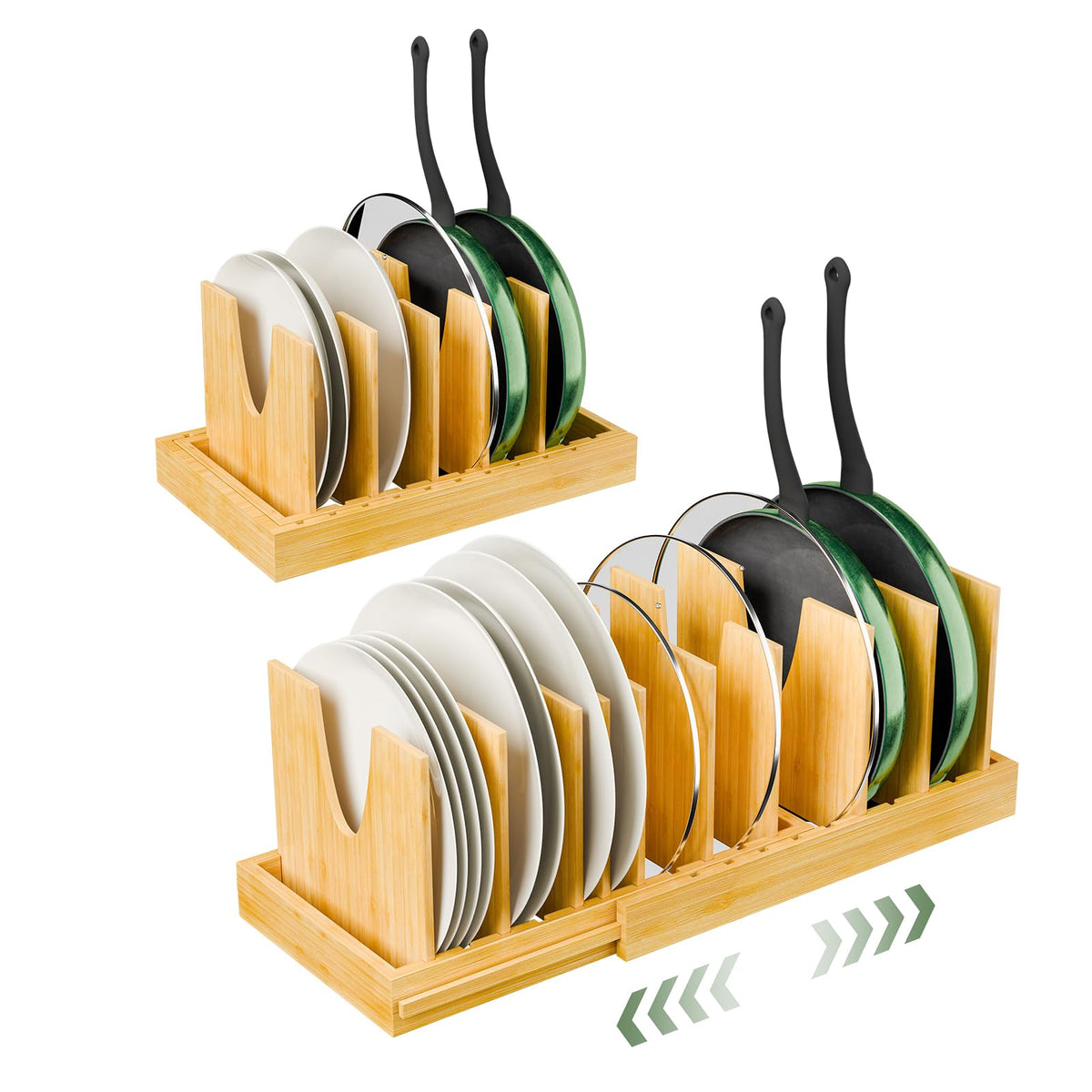 Simple Trending Bamboo Pot and Pan Organizer, Expandable Lid Holder Rack