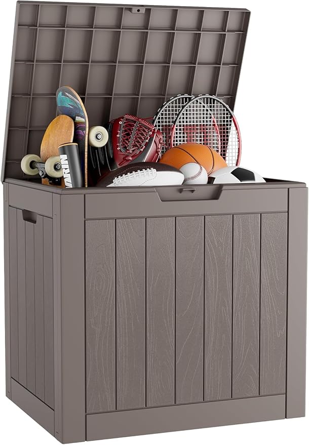 Outdoor Storage Box, 32 Gallon Deck Box Indoor Outdoor Storage Bin,Waterproof Resin Patio Storage Box for Garden Tools,Package Delivery,Pool Accessories,Sports Equipment,Patio Furniture,Lockable