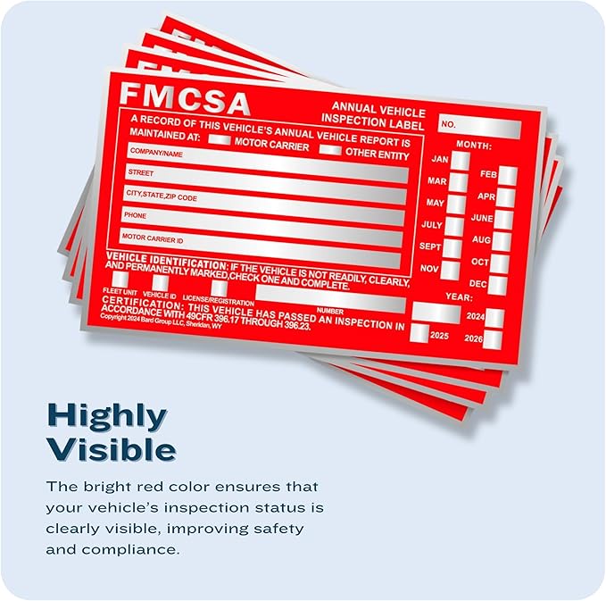 100-Pack DOT Compliant Aluminum Annual Vehicle Inspection Label – Red FMCSA Label with Punch Boxes