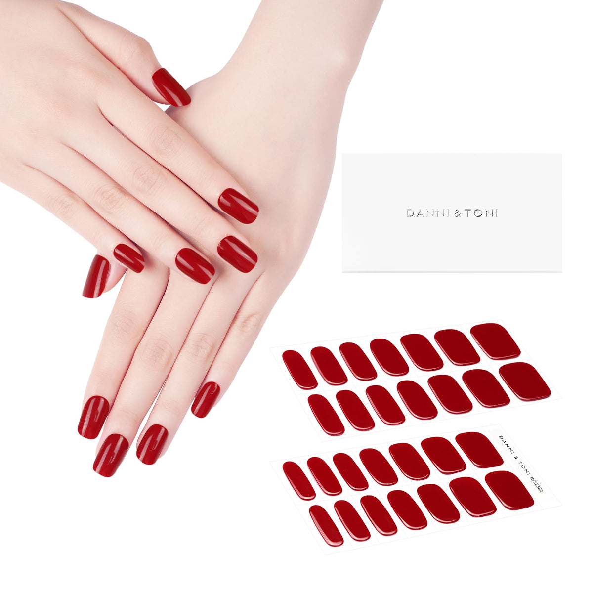Danni & Toni Semi Cured Gel Nail Strips Red (Scarlet Delight) Gel Nail Polish Stickers Glossy Nail Wraps 28 Stickers