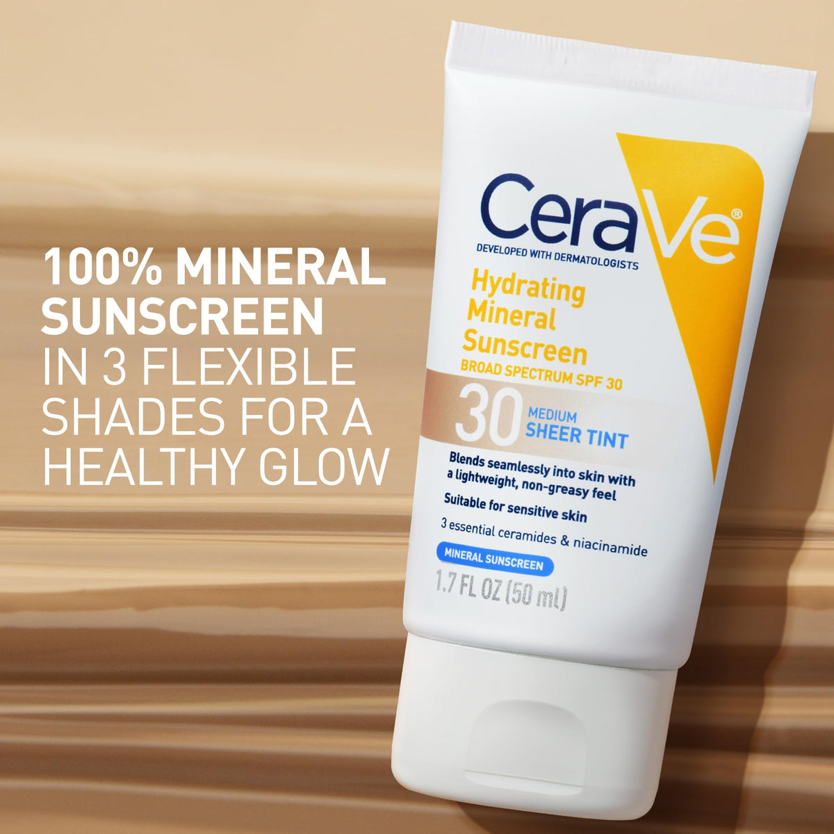 CeraVe Tinted Sunscreen for Face, Mineral SPF 30 Moisturizer, Light, 1.7oz