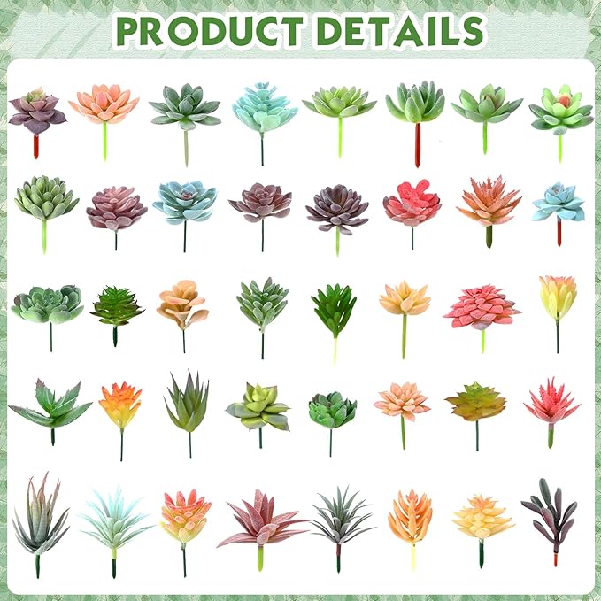 Tigeen 80 Pcs Artificial Plastic Succulents Realistic Textured Assorted Decorative Fake Faux Succulents Unpotted for Lotus Landscape Garden Arrangement