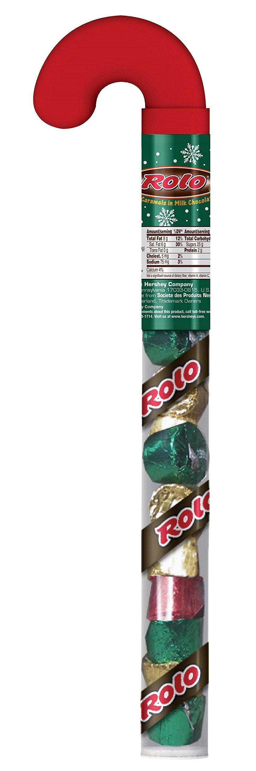 ROLO Holiday Candy, Gluten Free Chewy Caramels in Milk Chocolate, Individually Wrapped in Holiday Cane Packaging, 2.94 Ounce Cane (Pack of 24)