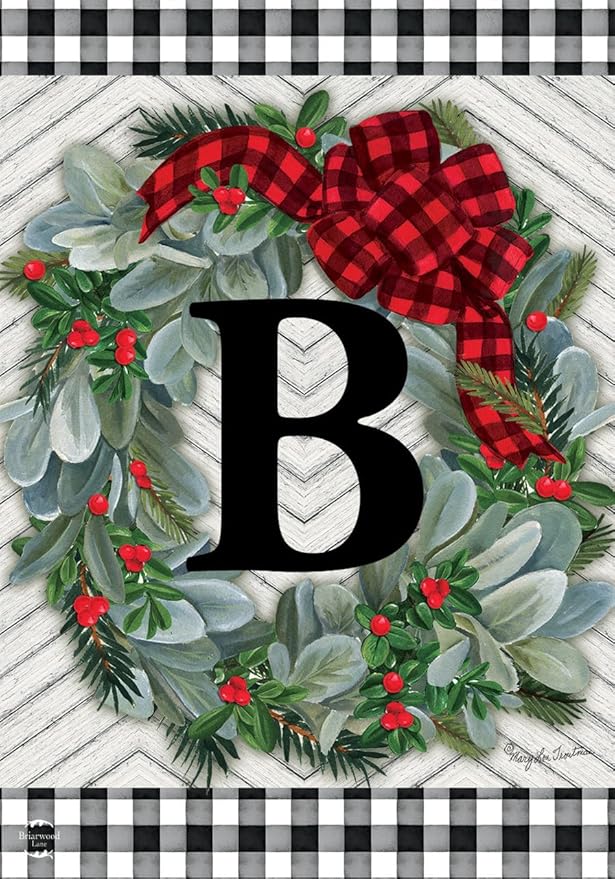 Briarwood Lane Winter Wreath Monogram Letter B Garden Flag